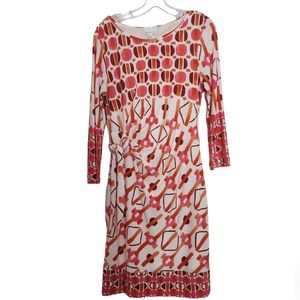 DONNA Morgan Pink Orange Cream bold print long sleeve lined dress SZ 10